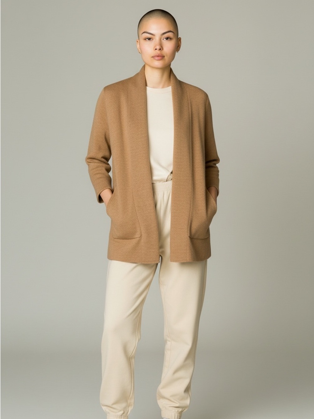 J. Crew Camel Open-Front Pocketed Women's Cardigan Merino Wool S